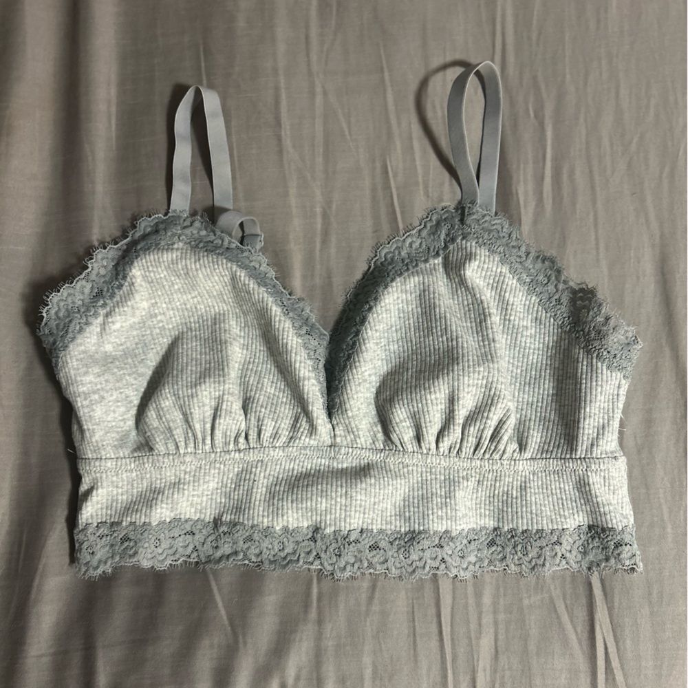 Aerie Gray Lace Trim Bralette Size L